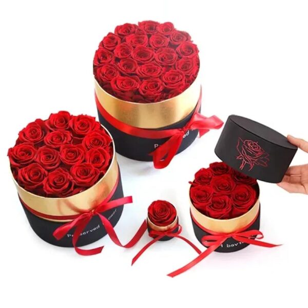 valentine's day gifts idea luxury round preserved real red rose flower box eternal forever rose in box gifts for women girl 1