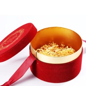 velvet round flower gift boxes packaging fashion cardboard paper box with handle round shape 1