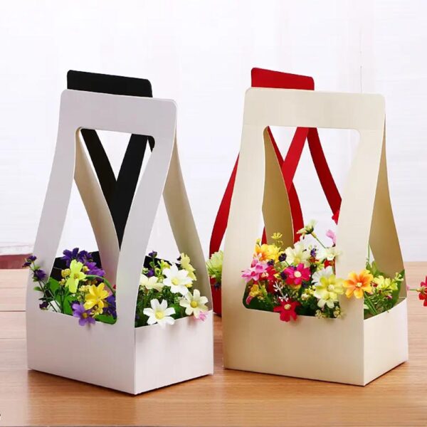 wholesale custom logo water proof florist bouquet box packaging flower box for rose valentine gift flower paper box with handle 5