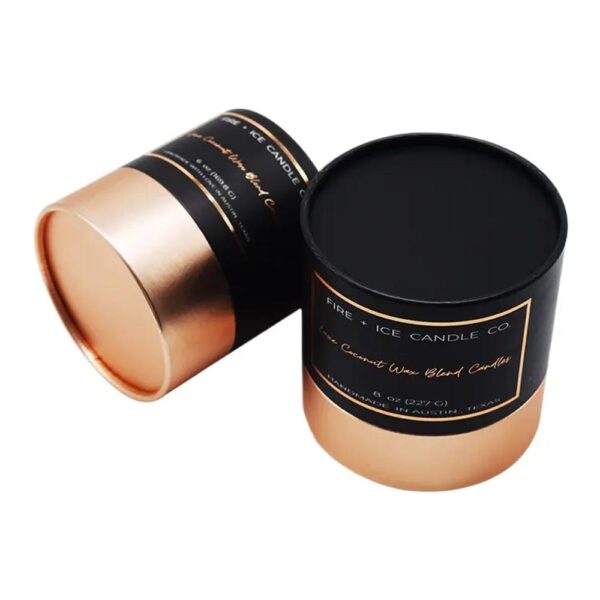 custom decorative luxury candle packaging boxes eco friendly cardboard round paper gift candle tube boxes black and rose gold 1