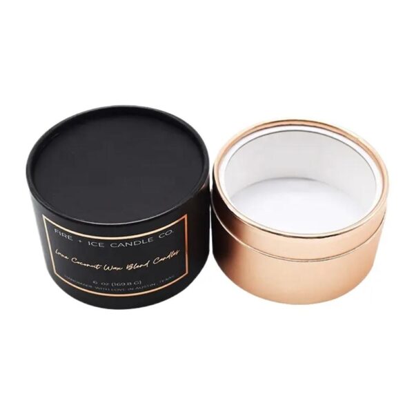 custom decorative luxury candle packaging boxes eco friendly cardboard round paper gift candle tube boxes black and rose gold 2