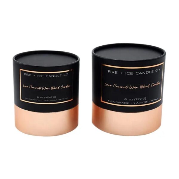 custom decorative luxury candle packaging boxes eco friendly cardboard round paper gift candle tube boxes black and rose gold 3