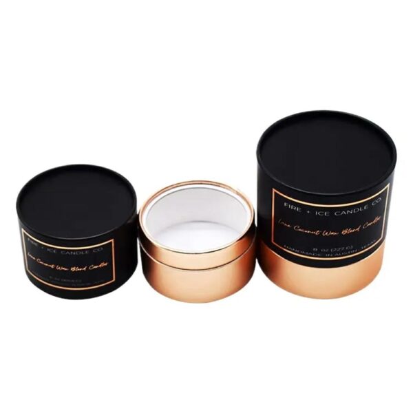 custom decorative luxury candle packaging boxes eco friendly cardboard round paper gift candle tube boxes black and rose gold 5