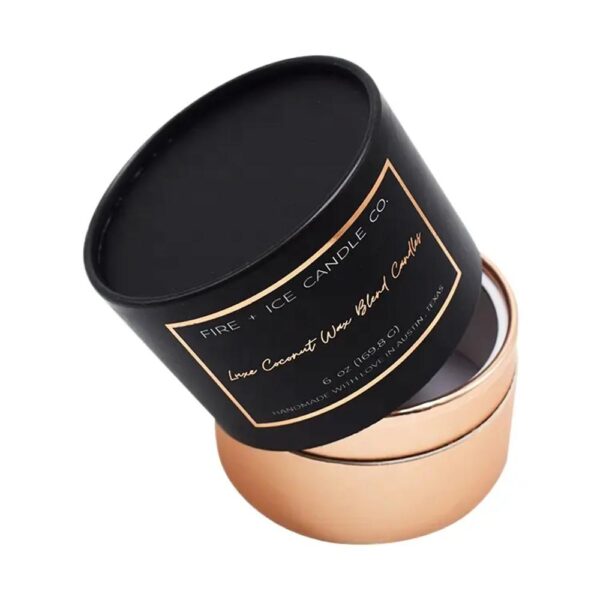 custom decorative luxury candle packaging boxes eco friendly cardboard round paper gift candle tube boxes black and rose gold 6