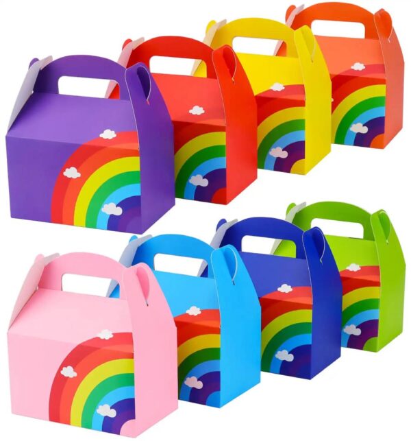 assorted colors rainbow gable box portable paper box foldable cookie candy cheese cake box with handle 1