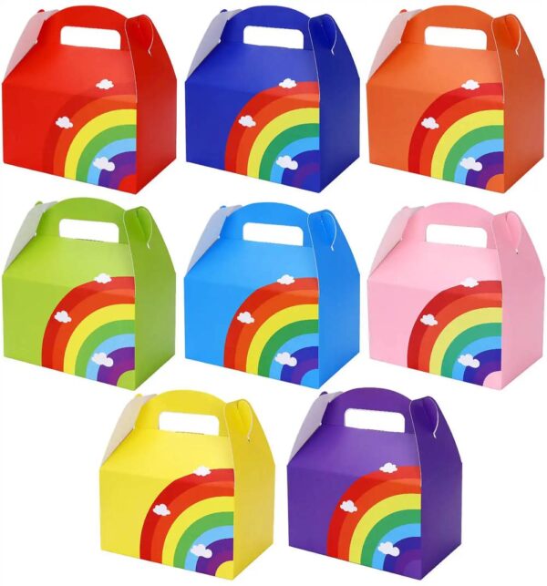 assorted colors rainbow gable box portable paper box foldable cookie candy cheese cake box with handle 2