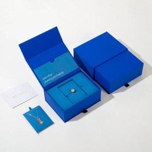 blauwe high-end sieraden verpakking set doos papier ring sieraden doos karton microfiber ketting pakket doos 1