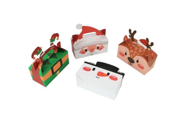 candy goodie cookie snack gable paper boxes with handle for school classroom holiday 3d christmas treat box party favor gift box 5