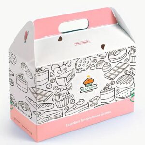 carta ondulata kraft gable box imballaggio riciclabile caffè panificio personalizzato rosa gable box con maniglia 1