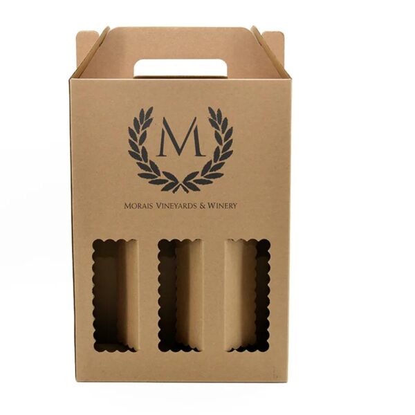 custom corrugated cardboard branded carrier paper packaging 3 6 pack bottle juice wine carrier gable handle box 1