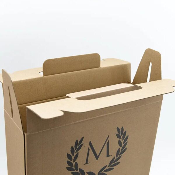 custom corrugated cardboard branded carrier paper packaging 3 6 pack bottle juice wine carrier gable handle box 3