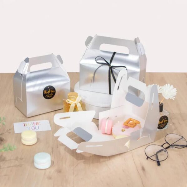 custom foldable gift box with handle food cookie bag packaging bakery cake small candy donut gable food packing boxes 6