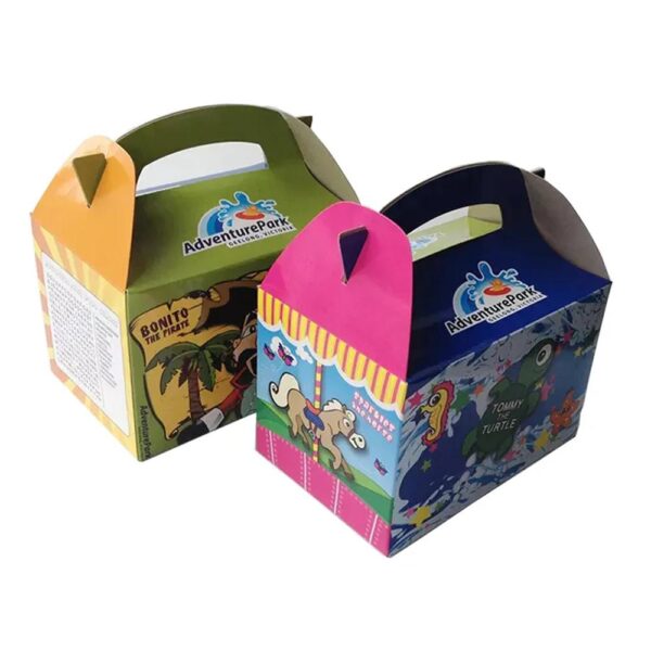 benutzerdefinierte Logo gedruckt Wellpappe Giebel Box Geschenk Spielzeug Leckerei Verpackung Papier-Box mit Griff 1