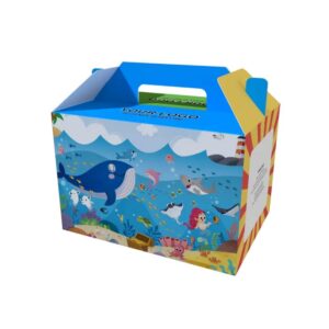 benutzerdefinierte Logo gedruckt glückliche Mahlzeit Leckerbissen Box Kinder Party Gunst Geschenk Box Spielzeug Verpackung Kinder Papier Giebel Box 1