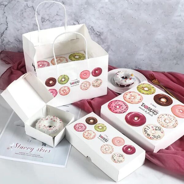 custom design bakery desert pastry single cake packing cup holder gable boxes mini bagel doughnut donut packaging paper box 3