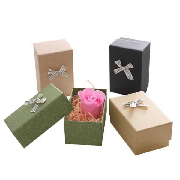 custom printing ring rigid paper jewelry present packaging box eco friendly cardboard kraft paper gift box with ribbon bow 2