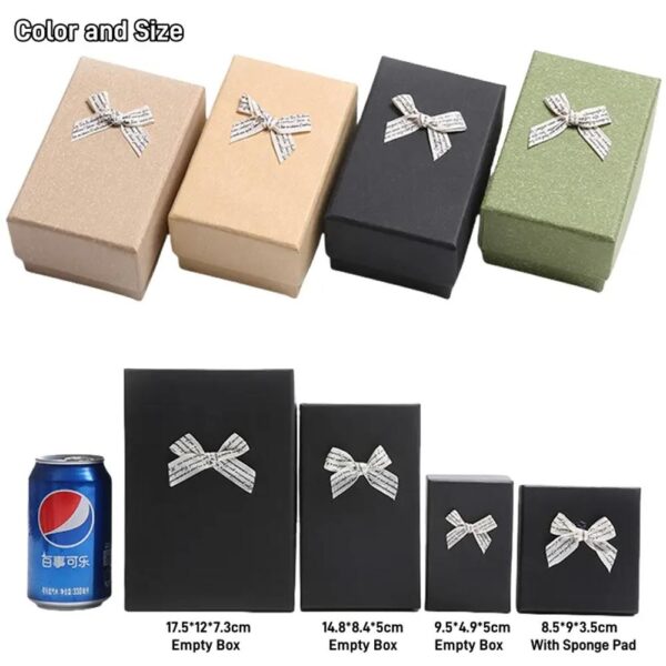 custom printing ring rigid paper jewelry present packaging box eco friendly cardboard kraft paper gift box with ribbon bow 4