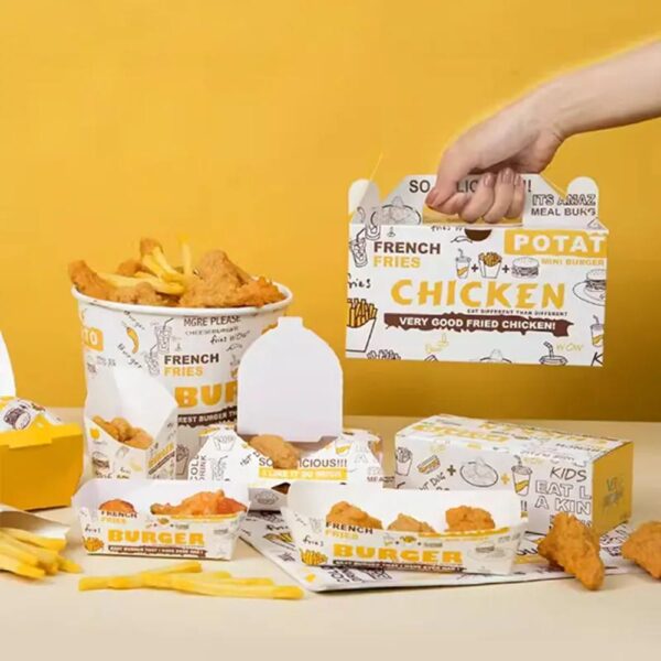 personalizado blanco cartón clamshell hamburguesa caja papas fritas pollo gable entrega contenedor comida rápida grado caja de papel para llevar embalaje 1