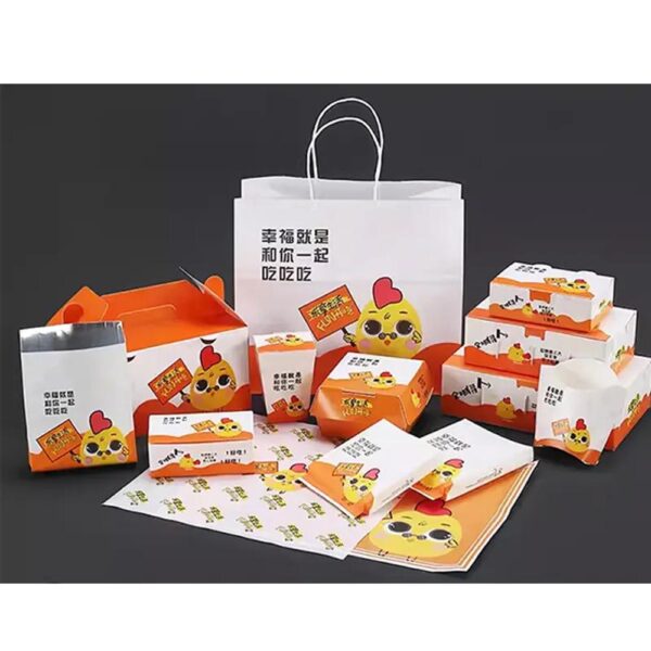 personalizado blanco cartón clamshell hamburguesa caja papas fritas pollo gable entrega contenedor comida rápida grado caja de papel para llevar embalaje 3