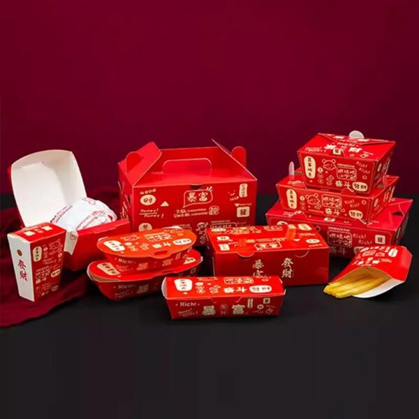 benutzerdefinierte weißen Karton Clamshell Burger Box Pommes Huhn Giebel Lieferung Container Fast-Food-Qualität Papier-Box Takeout-Verpackung 4