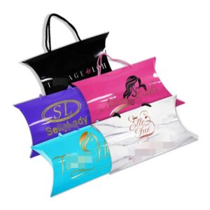 elegant custom logo cardboard paper hair pillow boxes bundle wig packaging box with ribbon handle for hair extension 1