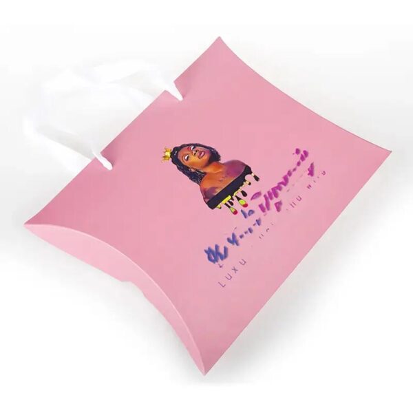 elegant custom logo cardboard paper hair pillow boxes bundle wig packaging box with ribbon handle for hair extension 3