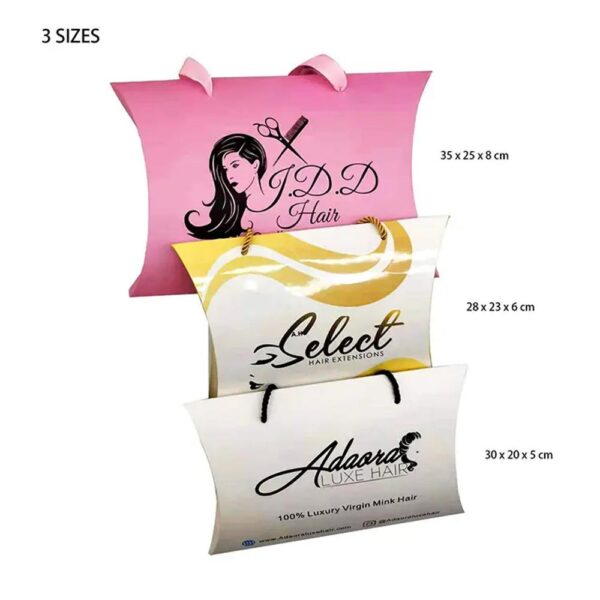 elegant custom logo luxury human virgin hair bundles weave wig pillow boxes for hair extension packaging 1