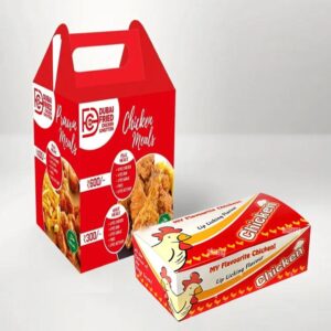 Fast-Food-Restaurant gegrilltes gebratenes Hähnchen Paket Giebel Box Sauce Lieferung benutzerdefinierte Burger Pommes Nugget Scheune Boxen mit Logo 1