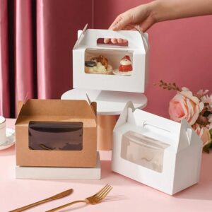 hoge kwaliteit aangepaste bruine kraft papier karton boite gateau mariage cup taart pop verpakking geveldozen met handvat in bulk 1