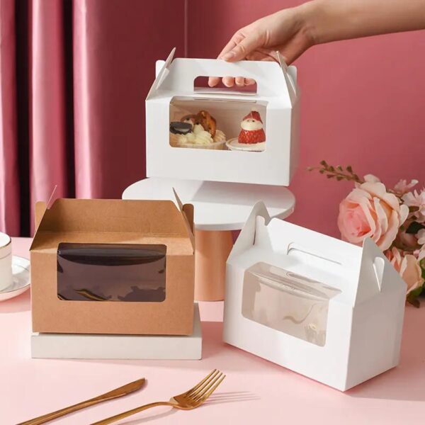 high quality custom brown kraft paper cardboard boite gateau mariage cup cake pop packaging gable boxes with handle in bulk 1