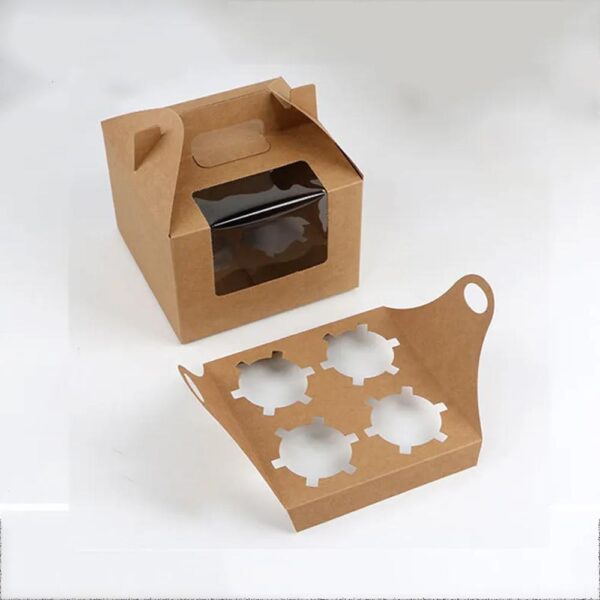 high quality custom brown kraft paper cardboard boite gateau mariage cup cake pop packaging gable boxes with handle in bulk 4