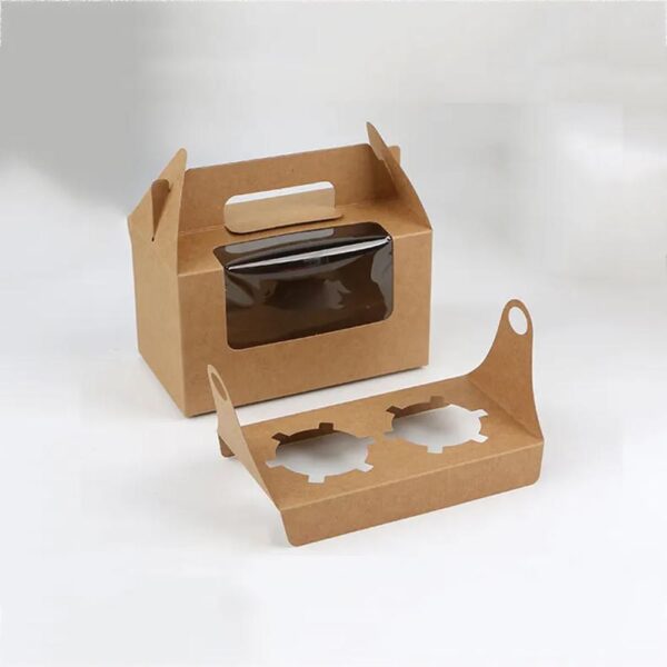 high quality custom brown kraft paper cardboard boite gateau mariage cup cake pop packaging gable boxes with handle in bulk 5