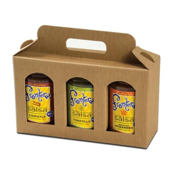 hoge kwaliteit aangepaste bruine kraft papier gegolfd gable fles drager jampot geschenkdozen met venster 3