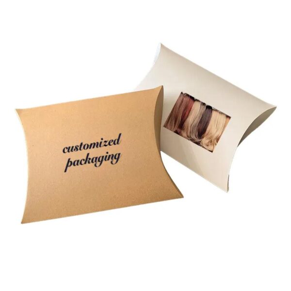 high quality custom size brand pillow box recyclable cardboard wig packaging paper box with logo 4