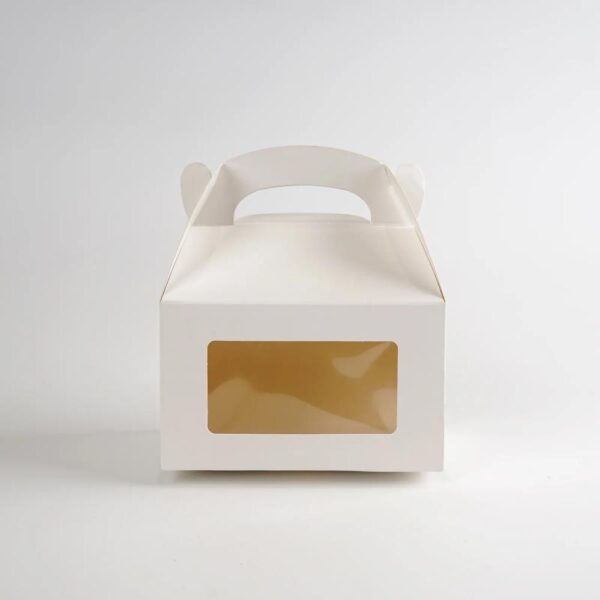 hot selling white cake box packaging with plastic window and handle cardboard take away cake box custom logo printing 4