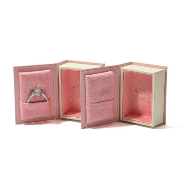 lujo rosa cajas de anillo flip top cierre magnético creativo libro en forma de colgante de embalaje collares pendientes de papel cartón 2