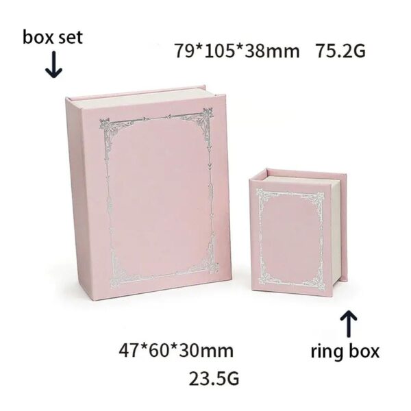 lujo rosa cajas de anillo flip top cierre magnético creativo libro en forma de colgante de embalaje collares pendientes de papel cartón 6