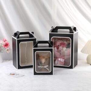 luxury custom teacher's day foldable empty creative flowers window doll packing gable gift box with handle 1