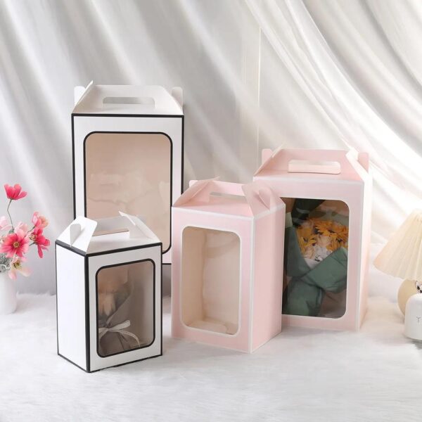 luxury custom teacher's day foldable empty creative flowers window doll packing gable gift box with handle 3