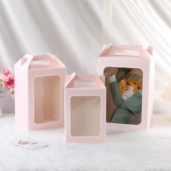 luxury custom teacher's day foldable empty creative flowers window doll packing gable gift box with handle 5