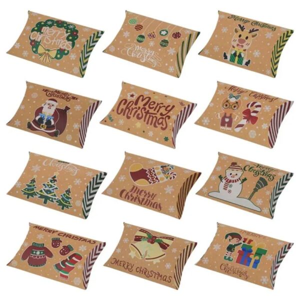 new christmas candy box kraft paper christmas pillow box 12 color optional candy box packaging wholesale 3