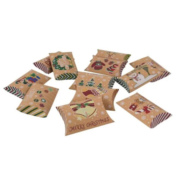 new christmas candy box kraft paper christmas pillow box 12 color optional candy box packaging wholesale 4