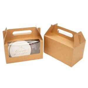 recyclable handle packaging box brown kraft gift box custom gable box paper with clear window 1