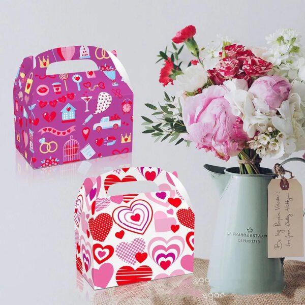 valentines day wedding party favor treat box portable food candy cookie gable paper gift boxes packaging with handles 6