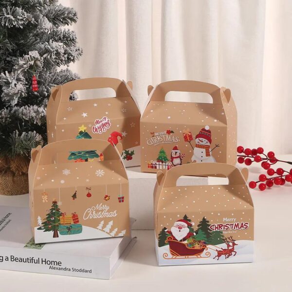 groothandel kerst gevel papieren dozen kraftpapier verpakking voor appel snoep chocolade geschenken goudfolie afdrukken handgrepen voedsel gebruik 1