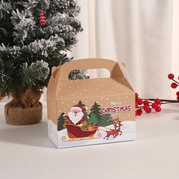 groothandel kerst gevel papieren dozen kraftpapier verpakking voor appel snoep chocolade geschenken goudfolie afdrukken handgrepen voedsel gebruik 2