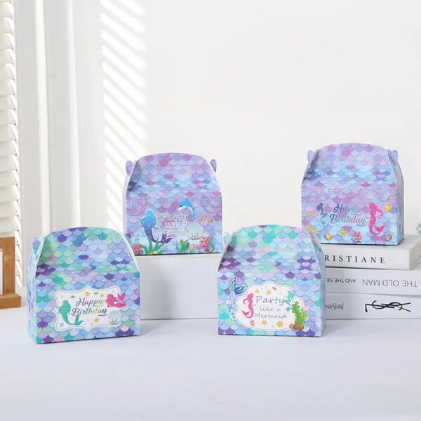 wholesale mermaid birthday party gift treat gable boxes supplies under the sea theme favor decorations candy goodie boxes 1