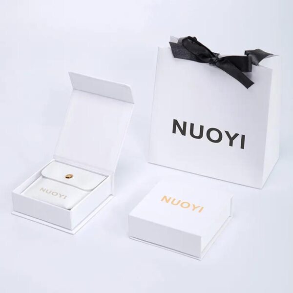 gold foil white kraft paper cardboard necklace magnetic jewelry box with foam ribbon simple black jewelry set boxes for bracelet 3