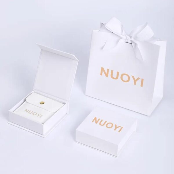 gold foil white kraft paper cardboard necklace magnetic jewelry box with foam ribbon simple black jewelry set boxes for bracelet 6