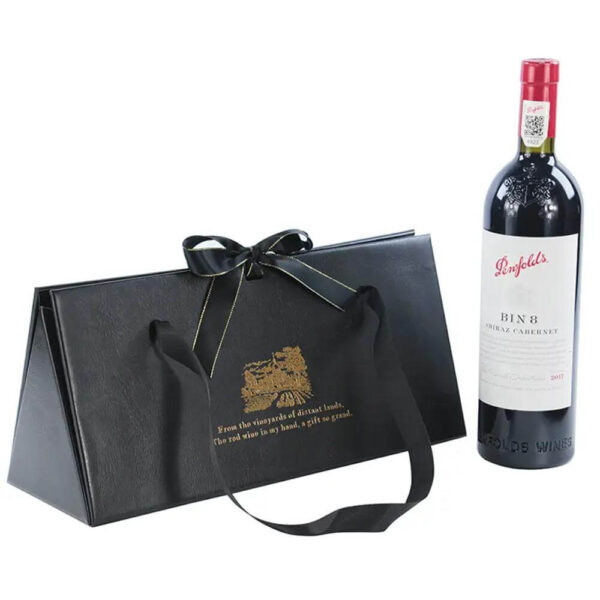 emballage de vin en cuir de pu personnalisé boîte cadeau pliante avec poignée en ruban 1